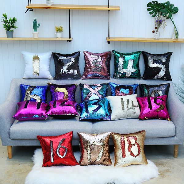 

32 colors glitter sequin pillowcase glitter mermaid cushion cover pillow magical throw pillow case home decorative car sofa pillowcas kha478