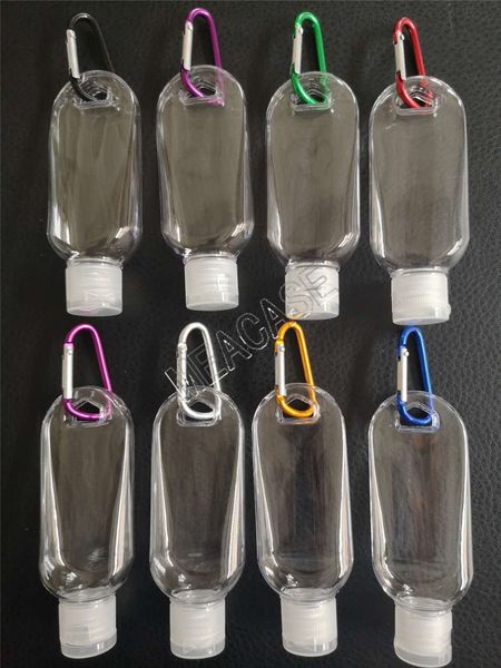 

50ml empty alcohol refillable bottle clear small hand sanitizer bottles with key ring hook skin care product travel bottle bag pendantd81212