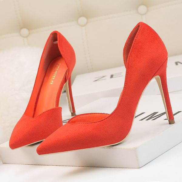 

new 10cm pumps fashion simple stiletto high heel suede shallow mouth pointed side hollow women's shoes, Black