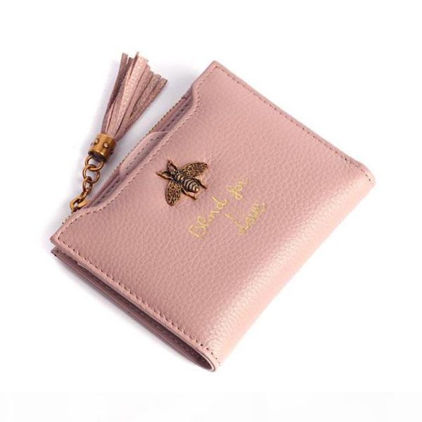 

new women wallet bee genuine leather leather coin purse lady credit card holder female wallet with tassel zipper ing, Red;black