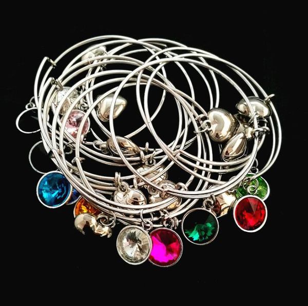 

crystal birthstone pendant bangles fashion adjustable charm stamped charm wire bracelet personalized wire bangle bracelet birthsto, Black