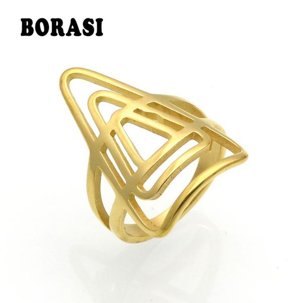 

borasi unique women statement rings stainless steel hollow mid finger ring for woman cocktail party fashion jewelry bague 2020, Golden;silver