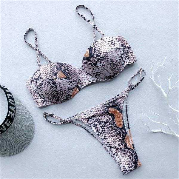 

women snakeskin push up bikini set padded bra g string swimwear bathing suits tankinis female swimsuits beachwear bikinis, White;black