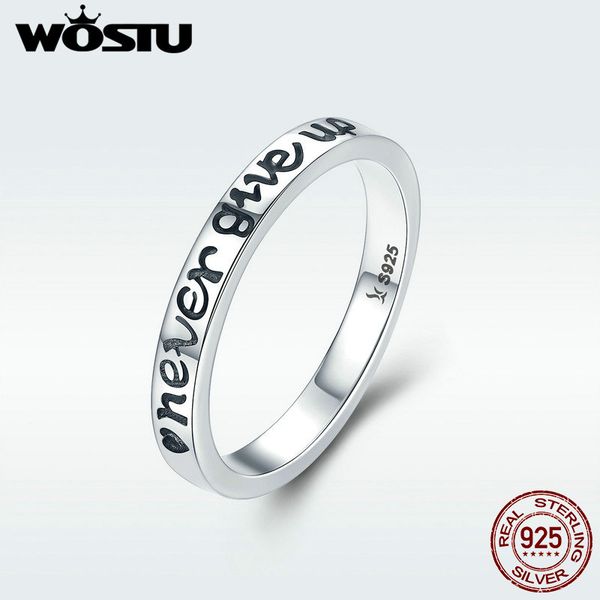

wostu 100% 925 sterling silver never give up letter alphabet ring women luxury sterling silver jewelry s925 dxr204, Golden;silver