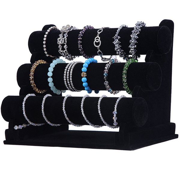 

black velvet 3-tier jewelry bracelet watch bangle display holder stand showcase t-bar storage necklace bangle organizer mx200810