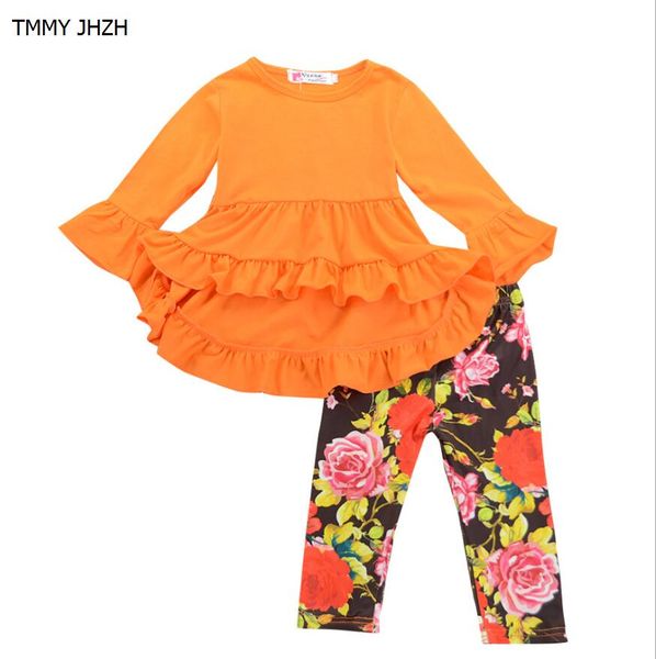 

2pcs long sleeve shirt+printing pants spring children clothing set baby girls sports suit pure color casual costume kg-53, White