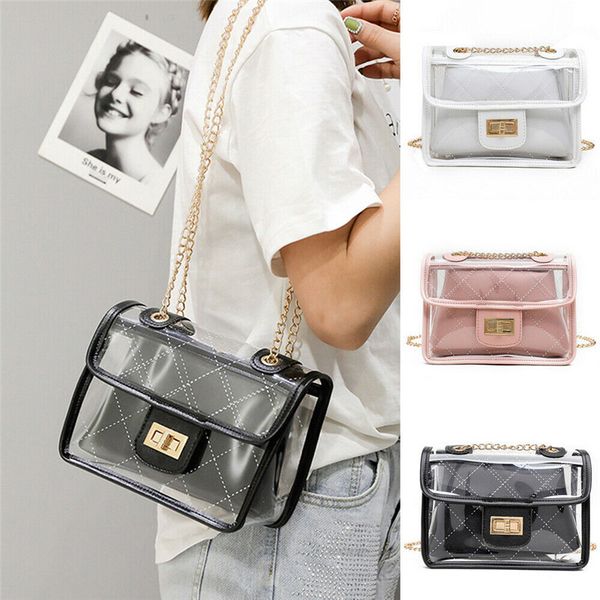 

women transparent clear chain jelly bag tote handbag messenger shoulder bag