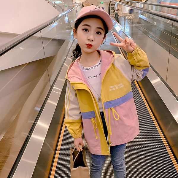 

cuhk children's hooded trench spring teenager girl windproof coat fashion zipper loose windbreaker casual toddler kids outerwear 0927, Blue;gray