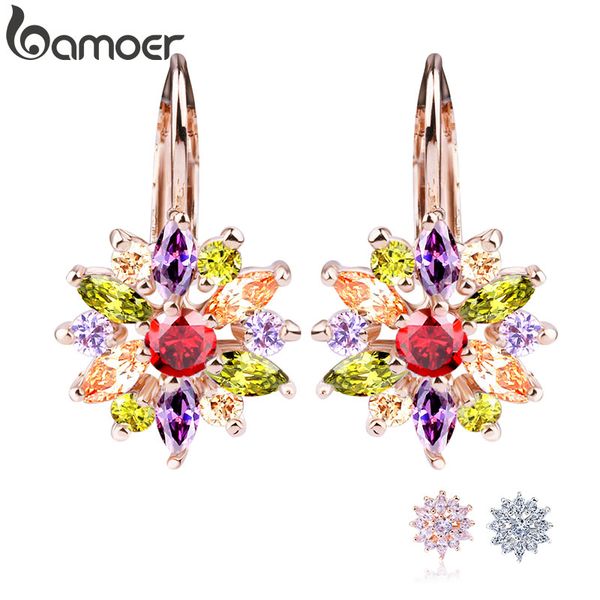 

bamoer sell 3 colors gold color stud earrings with multicolor zircon for women jewelry jie042, Golden;silver