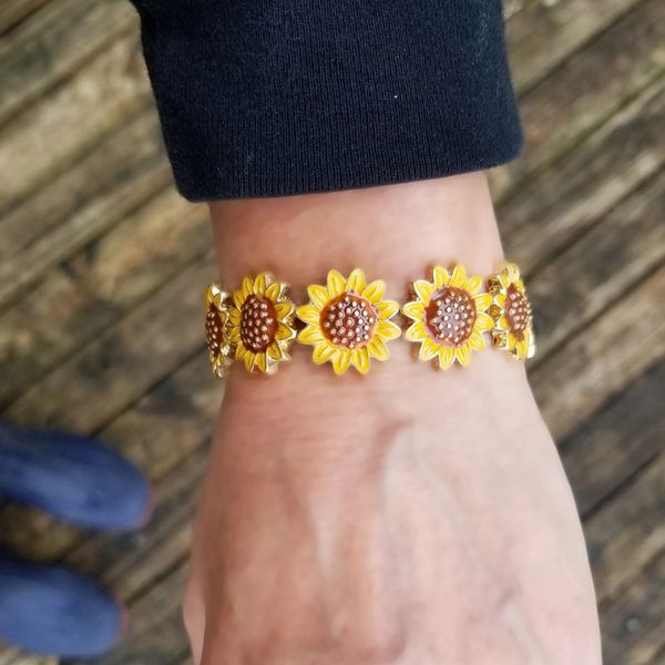 

sun flower daisy bracelets for women gift handmade jewelry, Golden;silver