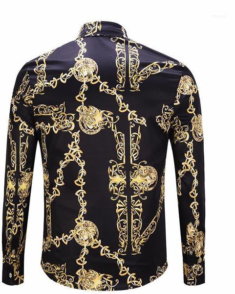 

lapel neck long sleeve luxury men casual tees fashion designer golden chain print vintage mens shirts designer, White;black