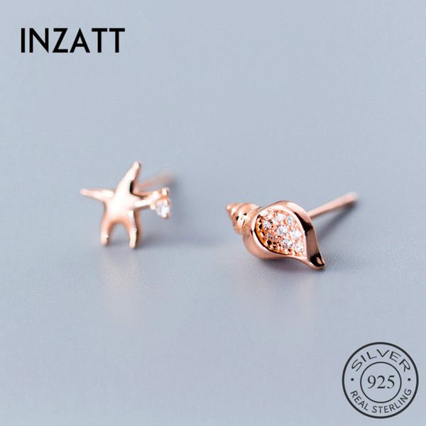 

inzareal 925 sterling silver zircon conch starfish stud earrings for fashion women party asymmetry fine jewelry cute gift, Golden;silver