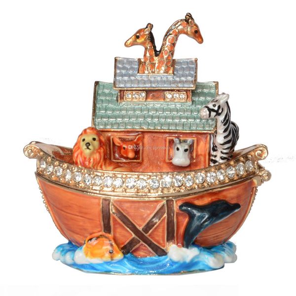 

noah's ark treasured trinket jewelry box decorative keepsake ornament collectible creative gifts, Black;white