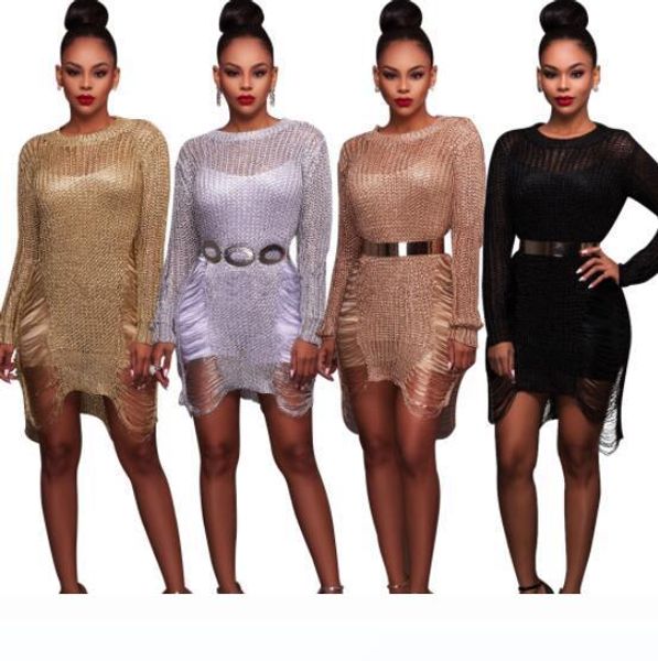 

women crewneck hollow out mini dress beach overall cover-ups dresses seaside holes body sheath knitted sweater dresses, Black;gray