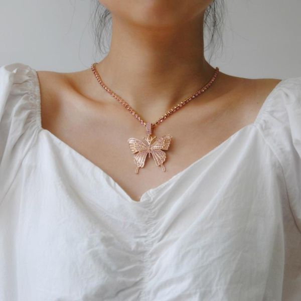 

big butterfly pendant necklace rhinestone chain for women bling tennis chain crystal choker necklace jewelry, Silver
