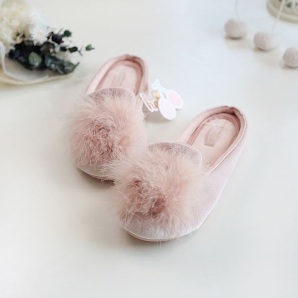 

new winter silk fur home slippers female korean sweet indoor slipper comfortable simple cotton slippers non-slip rubber, Black
