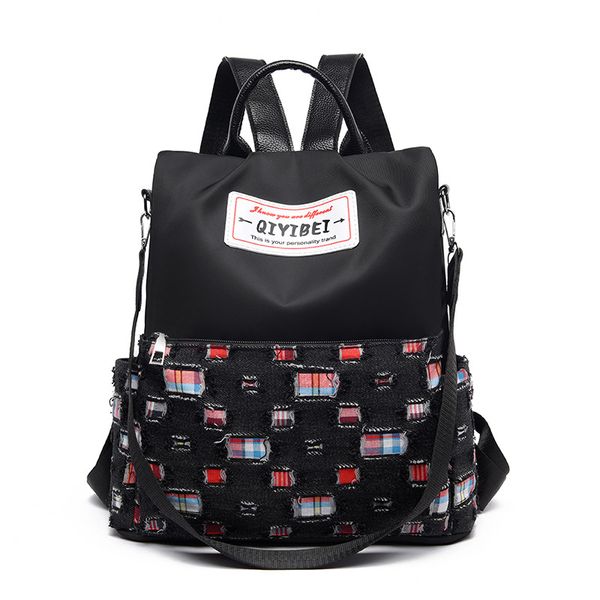 

leather luggage tag2020 oxford cloth backpack womens new style stitching waterproof casual travel womens bag three-purpose multi-function fa