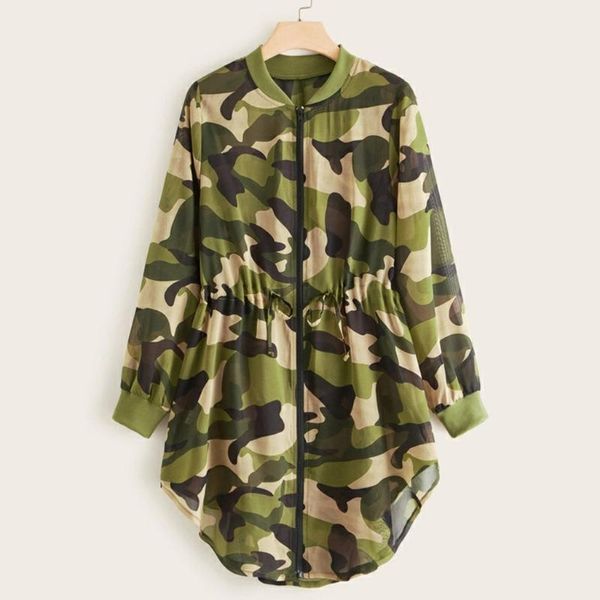 

women's sun protective coat prevent-uv camouflage summer drawstring waist jacket jackets long sleeves waist down*3, Black;brown