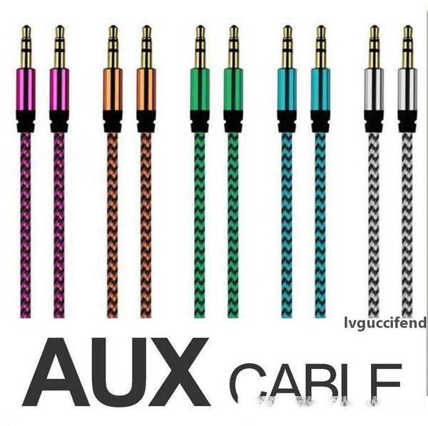 

braided woven aux audio cable 1m 3ft 3.5mm jack stero car aux audio extention cables for phone pc mp3 headphone speaker om-i5