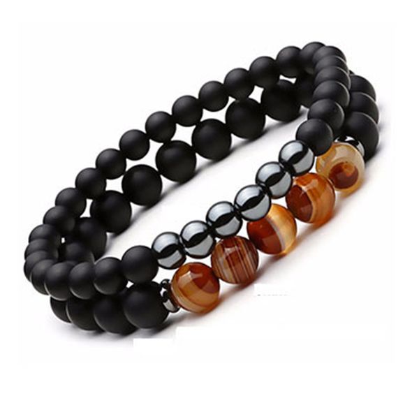 

2 pc/set natural stone bracelets men beaded black hematite mantra prayer beads buddha double bracelet for women jewelry gifts