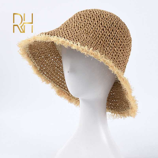

summer wide brim fisherman hat beach sun cap women ladies breathable crochet paper straw hat sunshade bucket cap foldable rh, Blue;gray