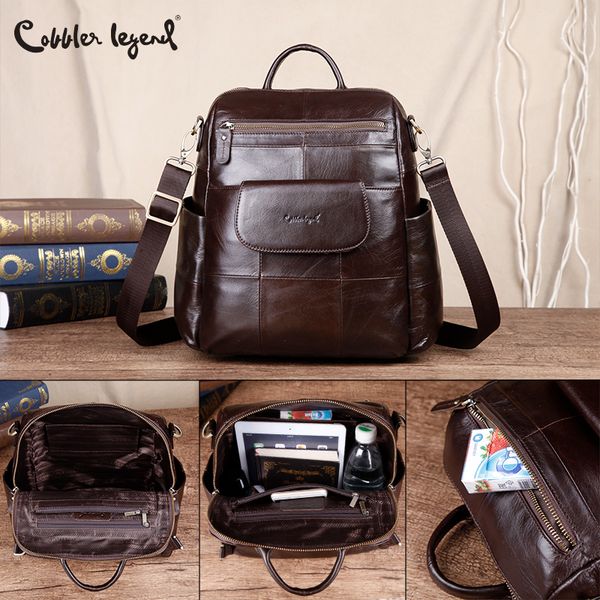 

cobbler legend women backpack retro genuine leather backpack lapladies shoulder bag handle travel bags leisure schoolbag