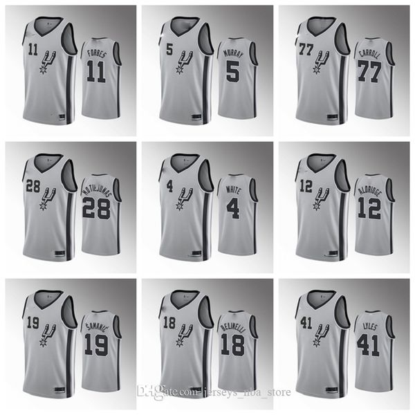 

san antonio spurs men lamarcus aldridge basketball gray jersey bryn forbes demar derozan patty mills derrick dejounte murray robinso, Black;red