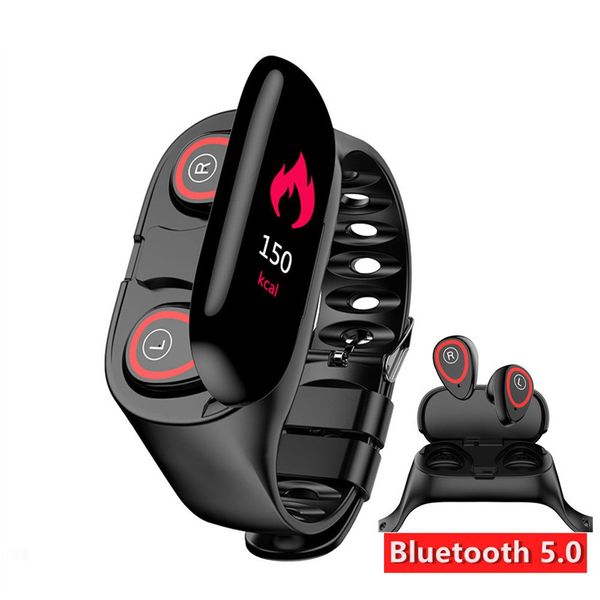 

m1 2 in 1 smart watch with bluetooth earphone heart rate monitor smart wristband long time standby sport watch men