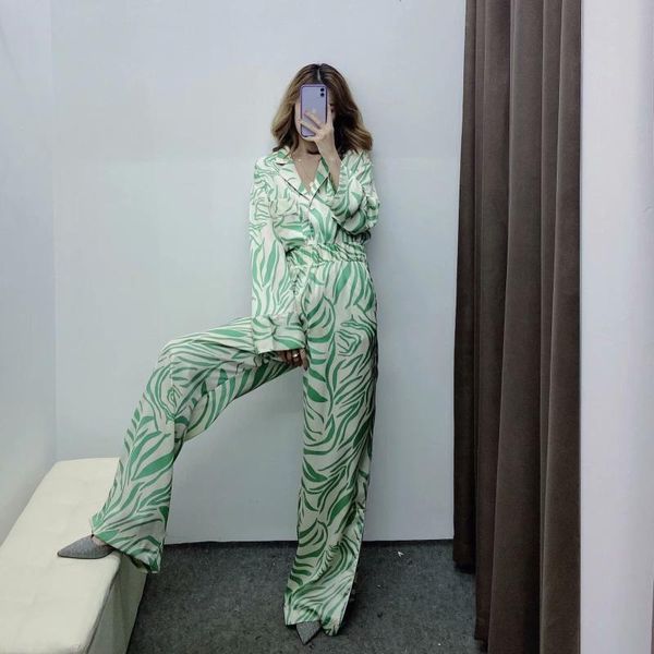 

2 piece outfits for women retro pajamas style new women's fashion printed pajamas shirt + printed home pants casual set, Gray