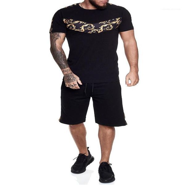 

printed mens designer tracksuits summer short sleeve tshirts loose shorts 2pcs sports suits casual patchwork color homme sets, Gray