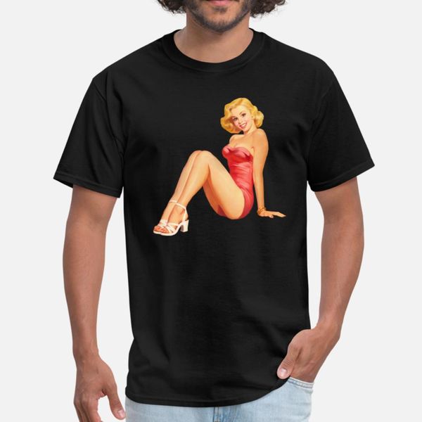 

vintage retro pin up girl in red t shirt men personalized cotton o neck outfit loose funny casual spring autumn family shirt