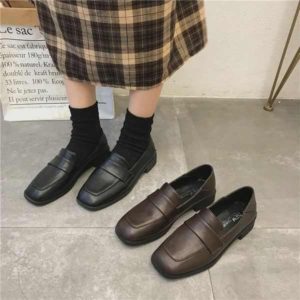 

loafers shoes square head nude shoe new arrivals retro tide shoes korean version perfect neutral casual sneakers slipon low heel, Black