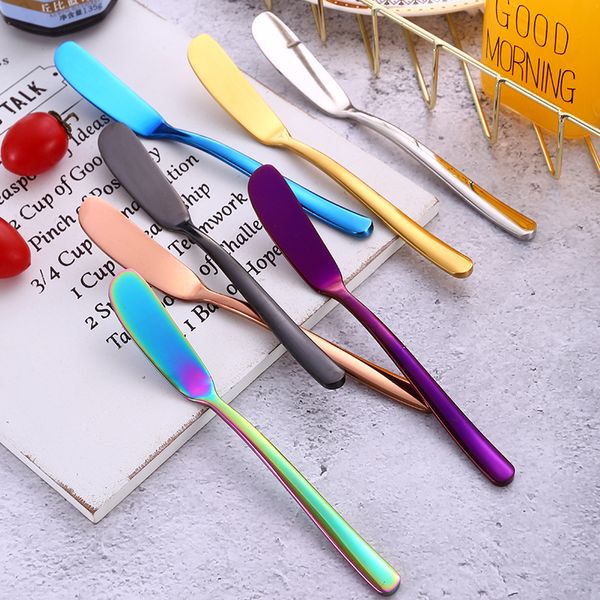 

stainless steel butter knife long handle jam butter spatula western tableware cream knurling knife kitchen tools