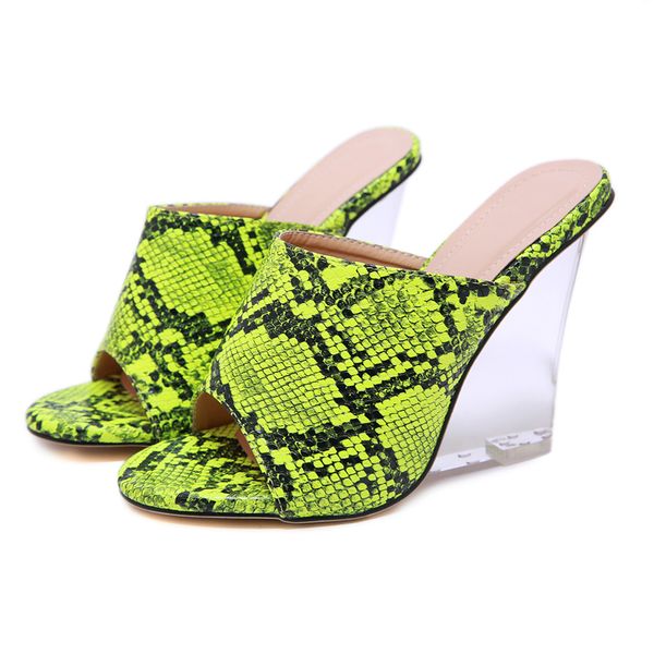 

female slippers woman sandals 2020 summer transparent platform wedge sandals 11cm high heels slippers green women wedges, Black