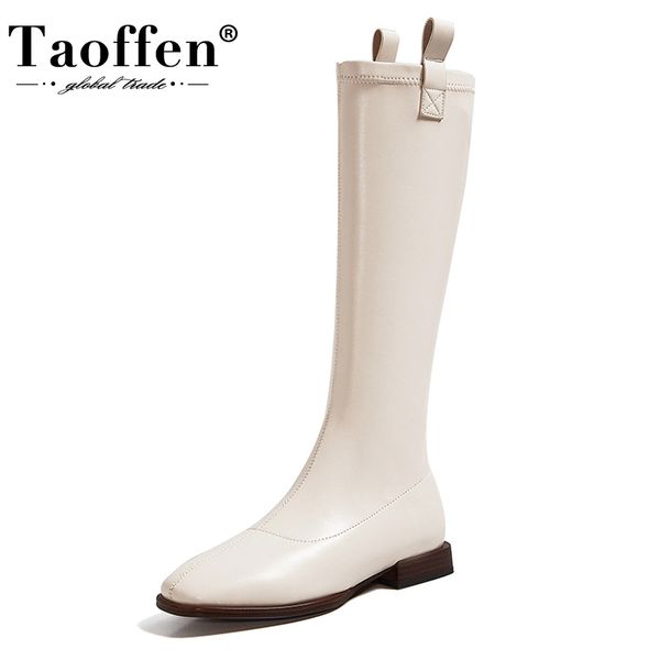 

taoffen размер 33-43 женщины колено сапоги мода пряжка flats зимняя обувь женщина теплый длинные загрузки управление леди обувь размер 33-43, Black