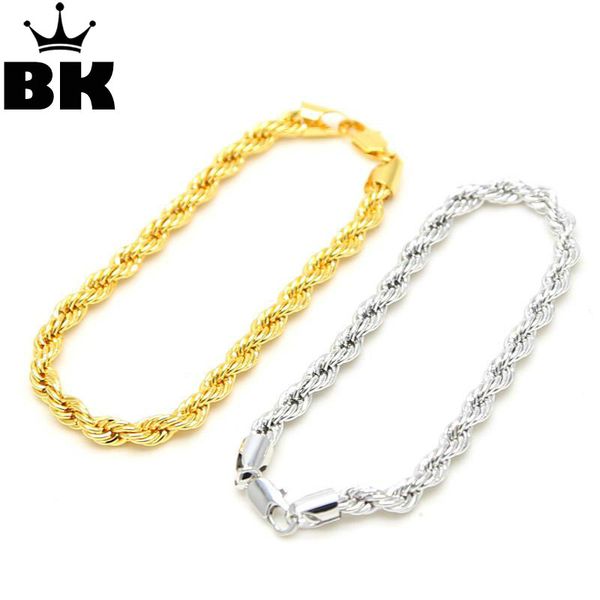 

men's classic rope chain bracelet gold silver color 22cm twisted chain bracelet hip hop style nice gift pulseiras femininas, Black