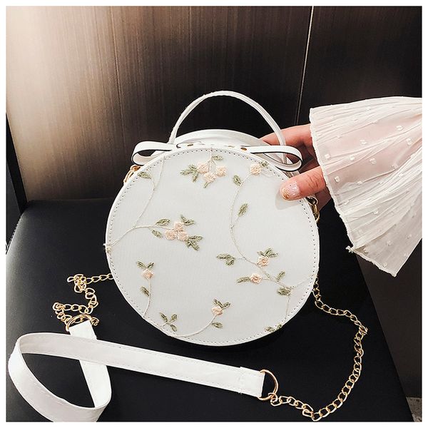 

ladies round bag lace round handbags pu leather women crossbody bags female small flower shoulder 2020