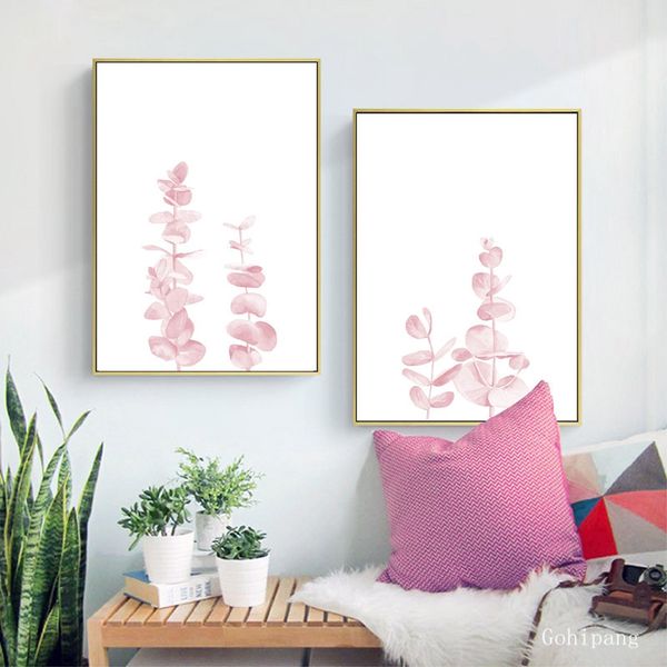 

pink eucalyptus leaves nordic posters and prints watercolor botanical farmhouse wall art pictures canvas painting home art decor