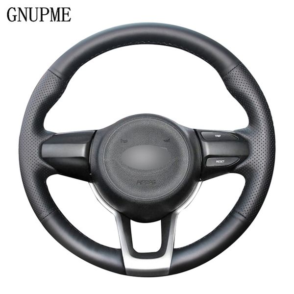 

diy hand-stitched black artificial leather car steering wheel cover for kia rio 2020-2020 rio5 2020 k2 2020-2020 picanto morning