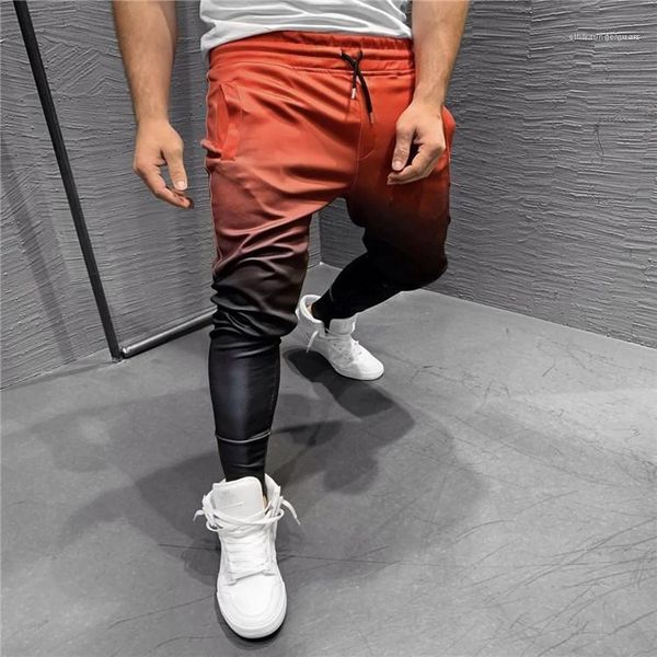 

pencil pants fashion active skinny male trousers 3d gradient color men pants slim long sports men, Black