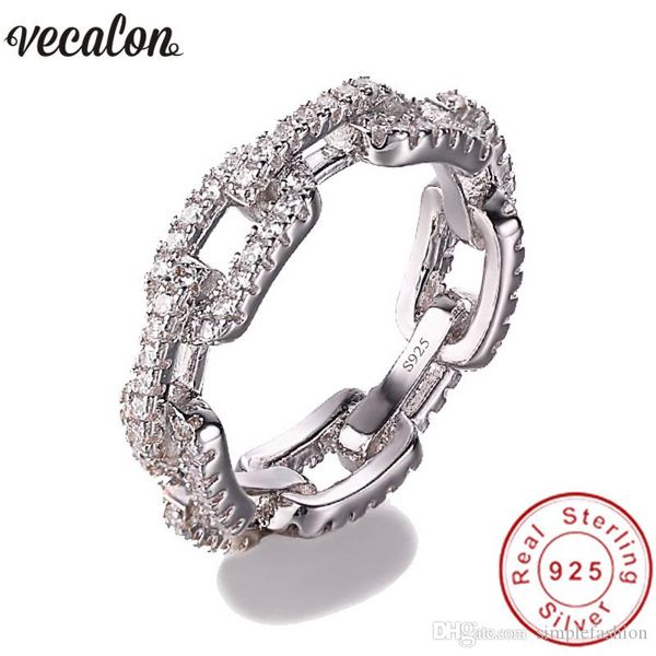 

vecalon luxury jewelry 100% soild 925 sterling silver ring 5a zircon cz chain shape engagement wedding band rings for women men, Slivery;golden