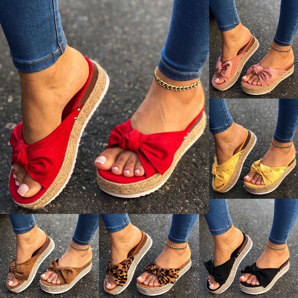 

women bowknot sandals 2020 summer casual daily comfy slip on platform sandals women's open toe breathbale weave, Black
