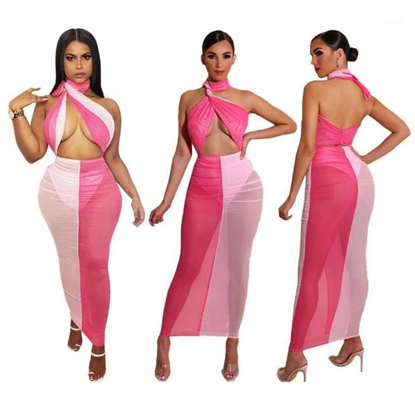 

bodycon dress women party dresses fashion contrast color see through mesh dress with paties sleeveless women, Black;gray