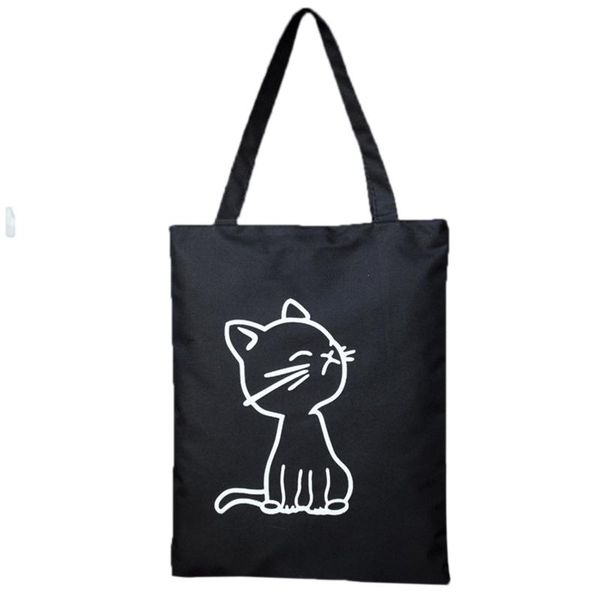 

korean style canvas tote bag cute cat pattern large capacity shopping handbag reusable machine washable shoulder bag