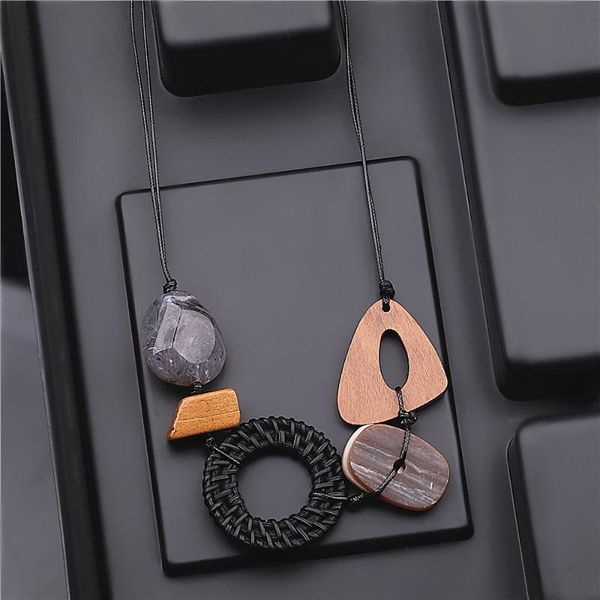 

long resin wood beads charms pendant necklace for women large geometric handmade statement necklaces girls gift fashion jewelry, Silver