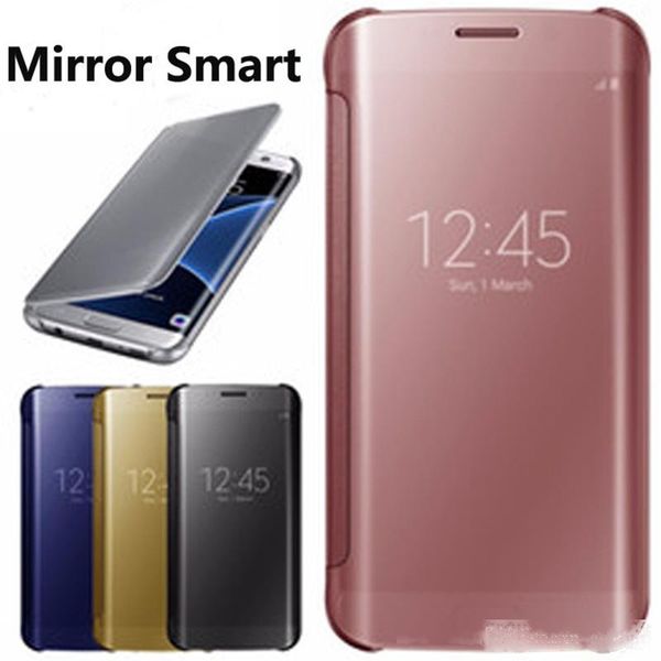 

mirror leather case clear window view chrome flip plating electroplate smart case cover for samsung galaxy s5 s6 s7 s8 a510 a710 j5 prime