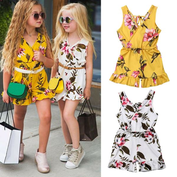 

clothing sets girl clothes kids baby girls floral jumpsuit sleeveless romper outfits set playsuit 2021, White