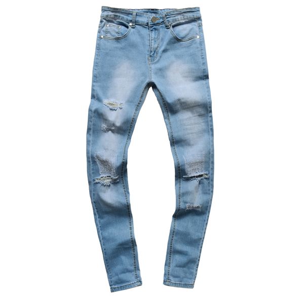 

men's jeans men holes fashion european high street motorcycle biker male hip hop ripped slim pants drop, Blue