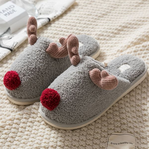 

2020 cotton-padded slippers for women fashionable and cute cartoon antlers for indoor non-slip winter plush slippers, Black