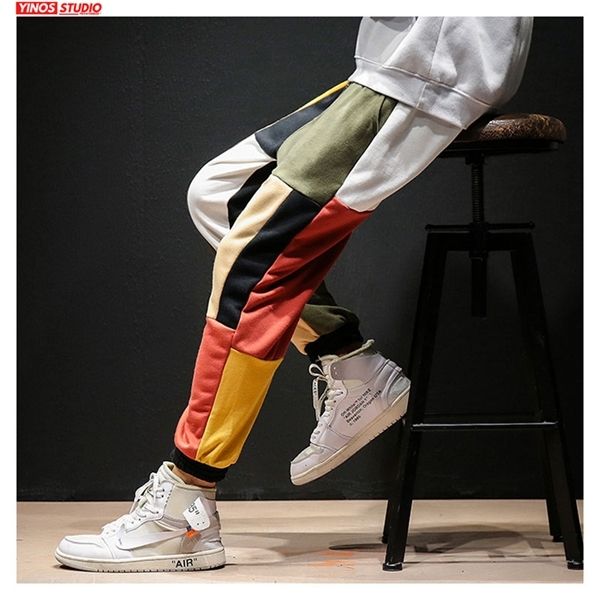 

dropshipping baggy hip-hop harem pants autumn men streetwear causal pants mens japanese patchwork colorful pants male, Black